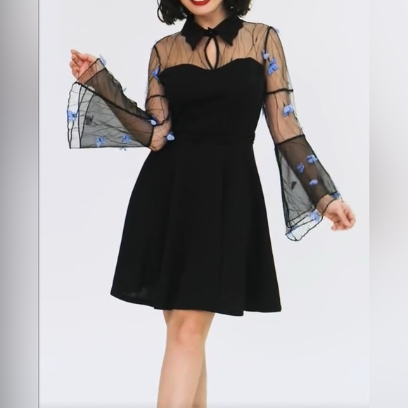 Women's Vintage Gothic Cocktail Dresses Cutout Keyhole Collar Burgundy - Picture 3 of 5